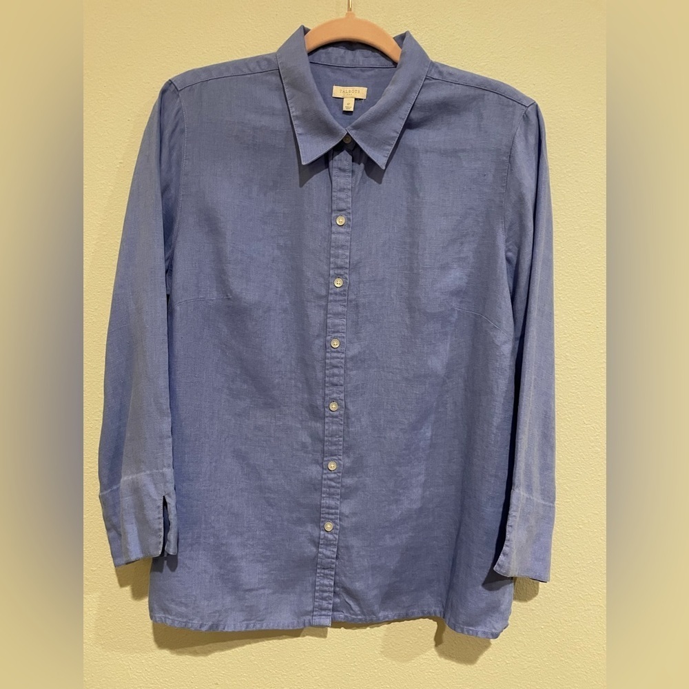 Talbots periwinkle button down shirt. 100% Linen - Picture 1 of 5
